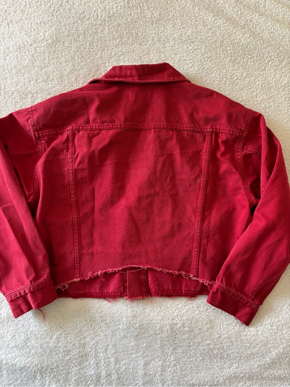 Boyish Red Cropped Button-Front Jean Jacket - Picture 13 of 15